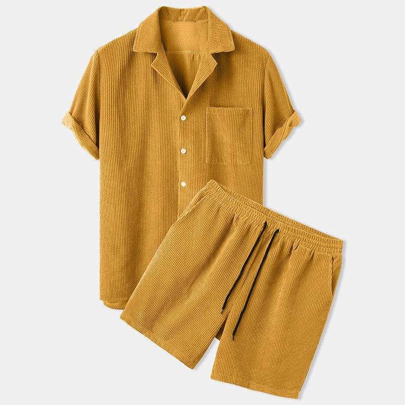 Herren Lässiges Cordhemd und Shorts Set | Retro Casual Kleidung - Image 4