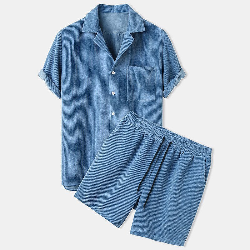 Herren Lässiges Cordhemd und Shorts Set | Retro Casual Kleidung - Image 5