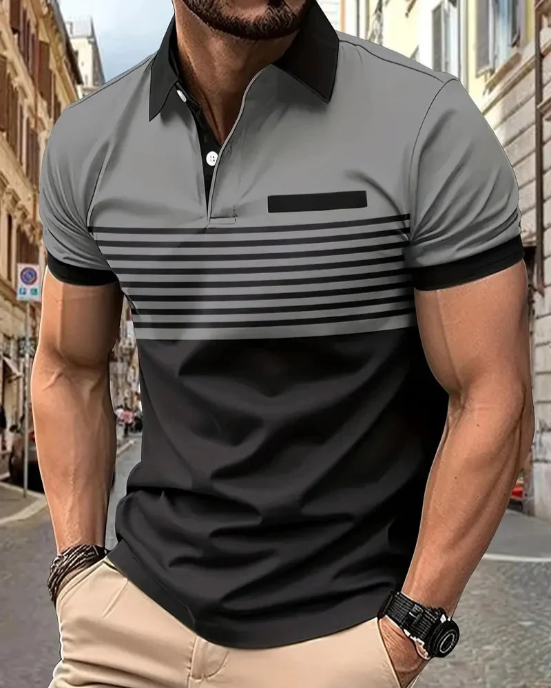 Herren lässiges gestreiftes Poloshirt | Kurzarm - Image 2