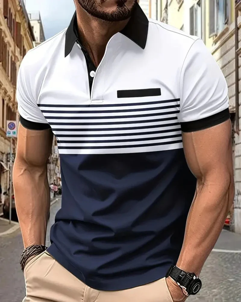 Herren lässiges gestreiftes Poloshirt | Kurzarm - Image 4