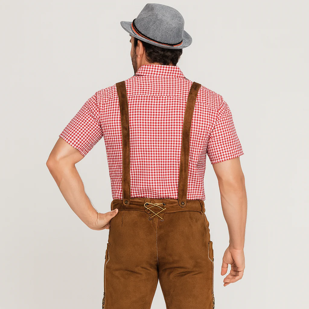 Herren Lederhose Braun – Echtes Trachtenleder mit Stickerei & Hosenträger für Oktoberfest - Image 2