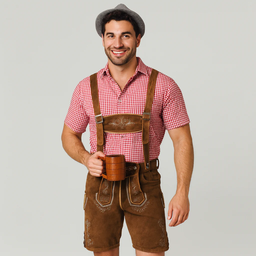 Herren Lederhose Braun – Echtes Trachtenleder mit Stickerei & Hosenträger für Oktoberfest - Image 3