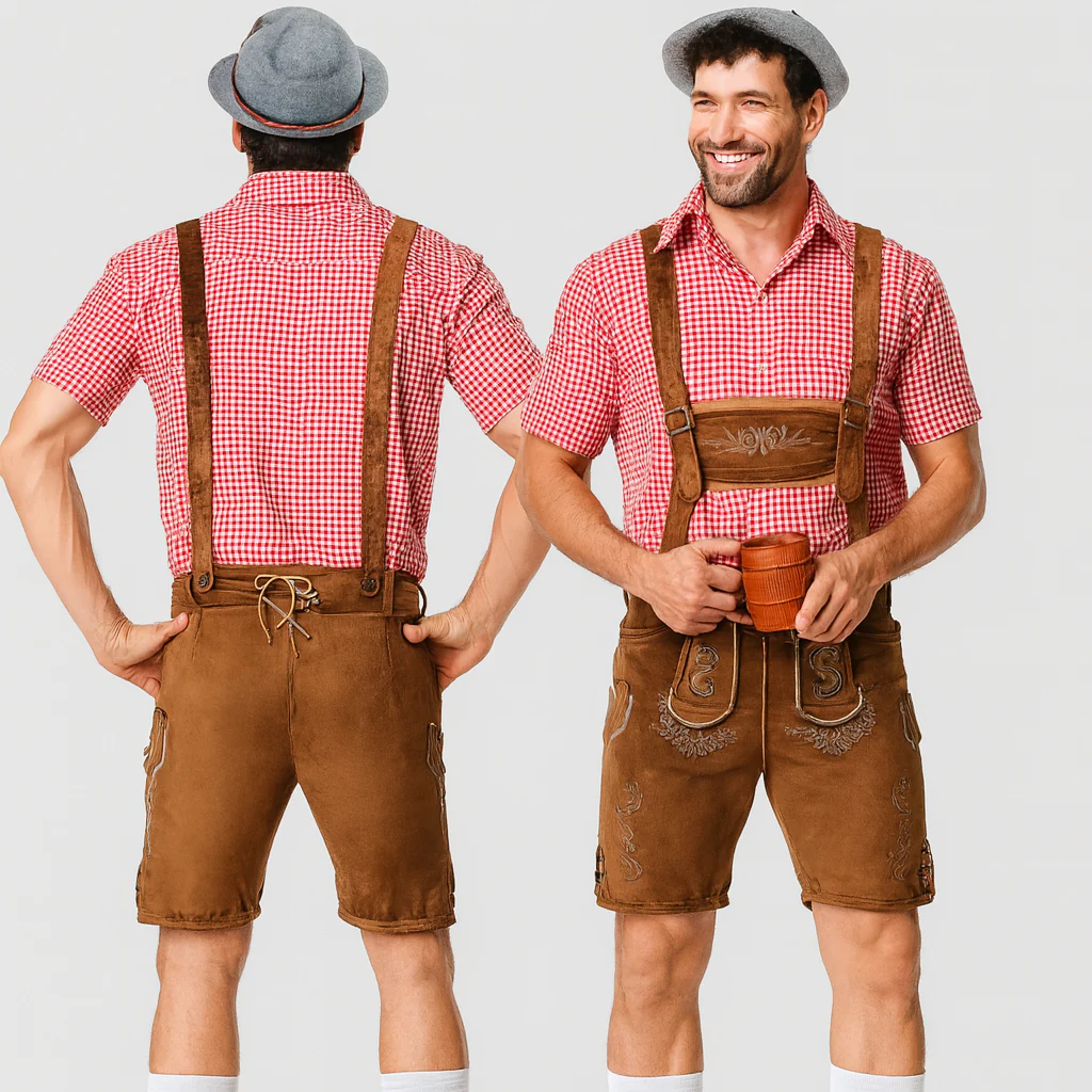 Herren Lederhose Braun – Echtes Trachtenleder mit Stickerei & Hosenträger für Oktoberfest - Image 4