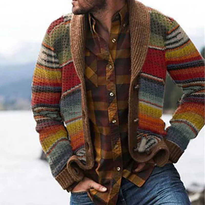 Herren mehrfarbig gestreift Strickjacke | Gestrickt - Image 5