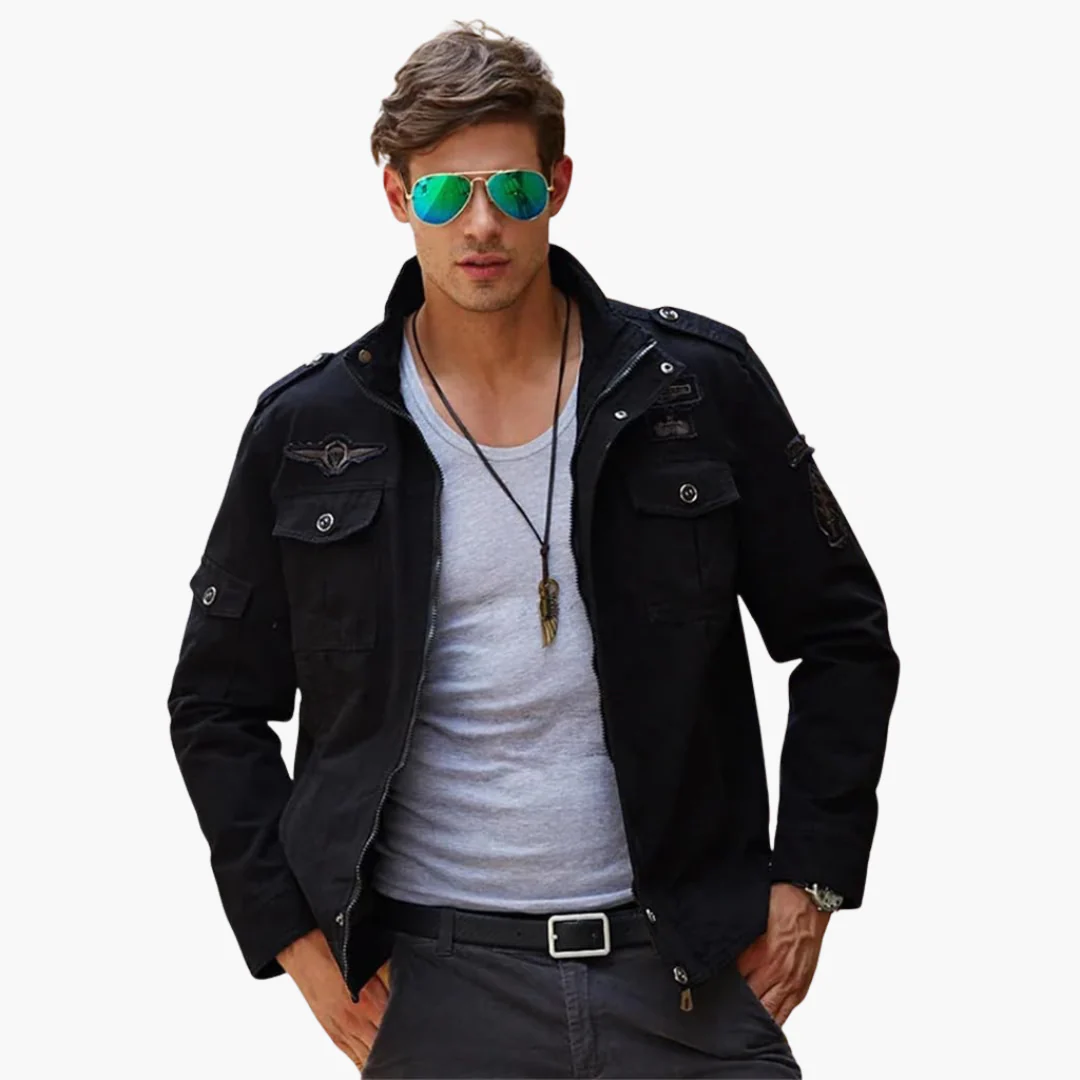 Herren Militärjacke mit Reißverschluss und Pattentaschen - Image 4