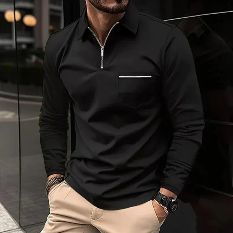 Herren Poloshirt mit Reißverschluss | Langarm - Image 2