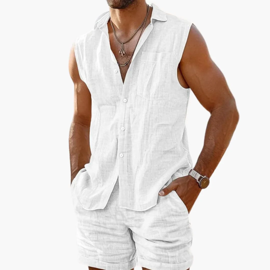 Herren Set mit ärmellchem Hemd und Shorts für den Sommer - Image 3