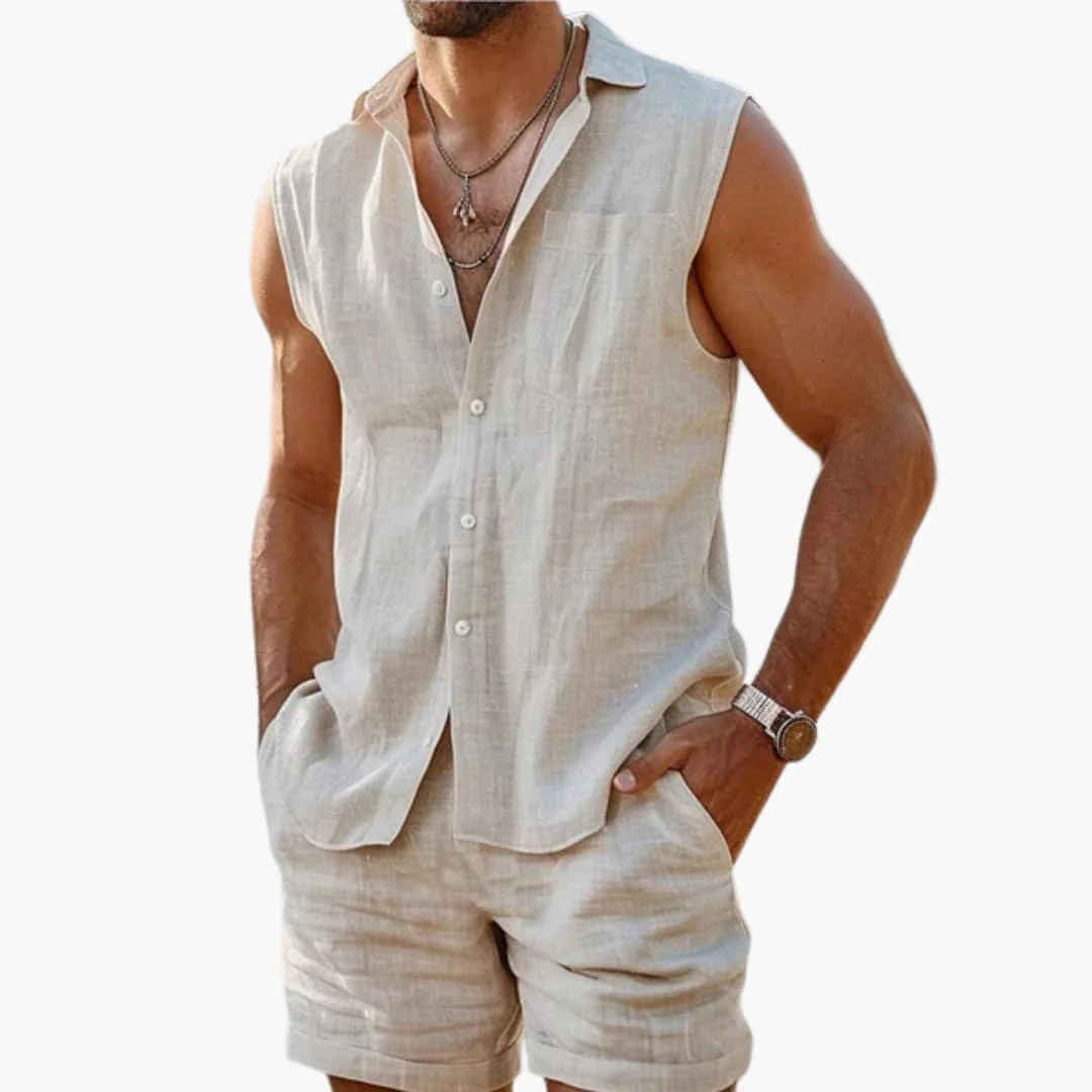 Herren Set mit ärmellchem Hemd und Shorts für den Sommer - Image 4