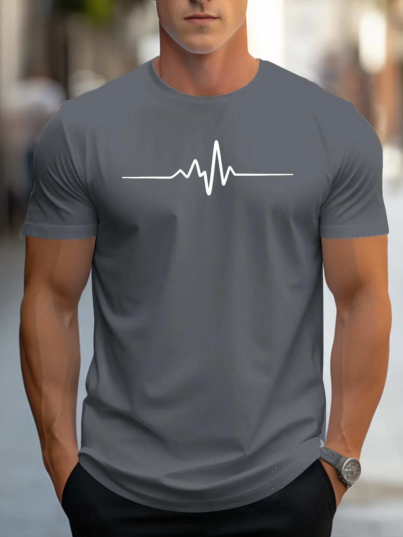 Herren Slim Fit Kurzarm T-Shirt | Herzschlag Print - Image 10