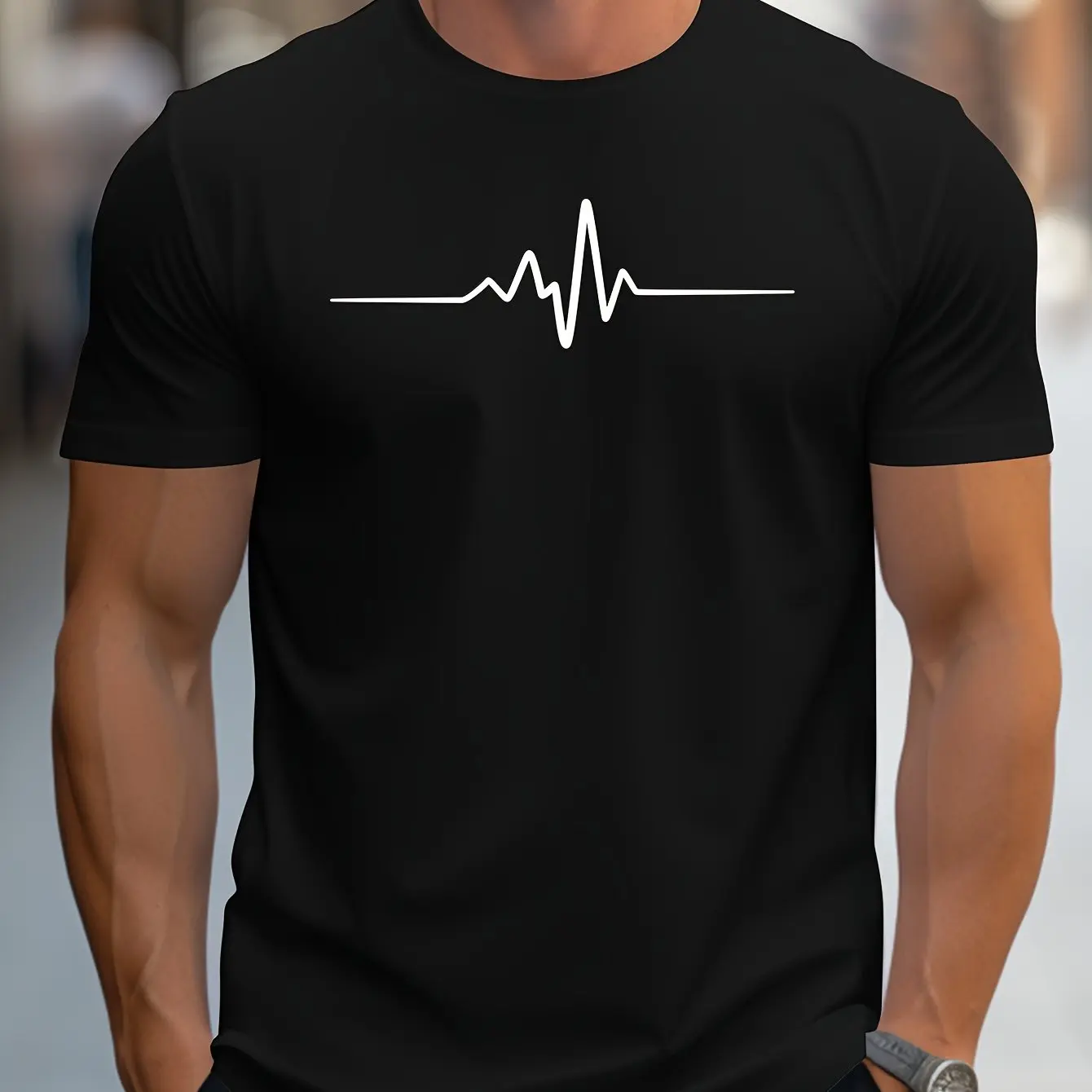 Herren Slim Fit Kurzarm T-Shirt | Herzschlag Print - Image 2