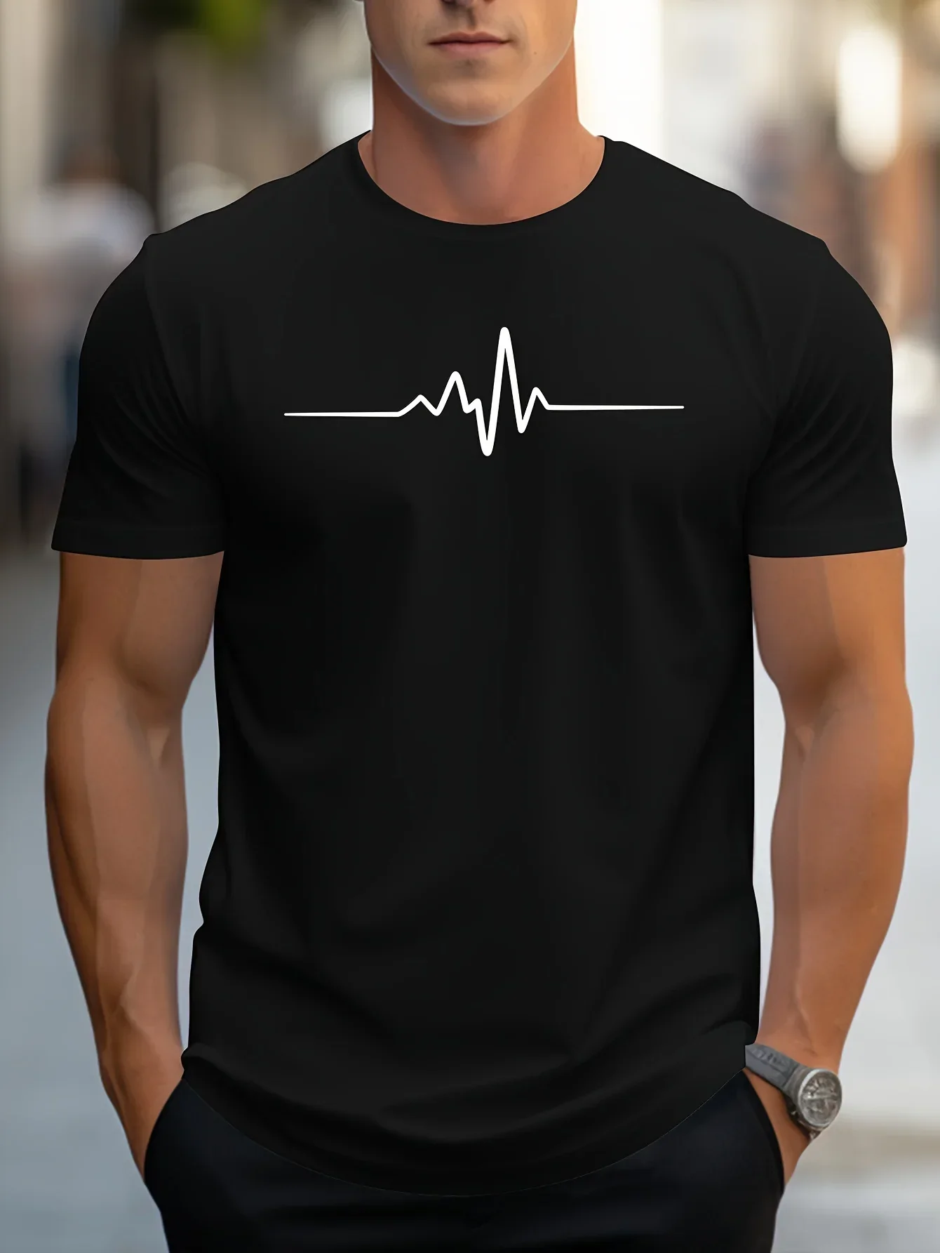 Herren Slim Fit Kurzarm T-Shirt | Herzschlag Print - Image 3