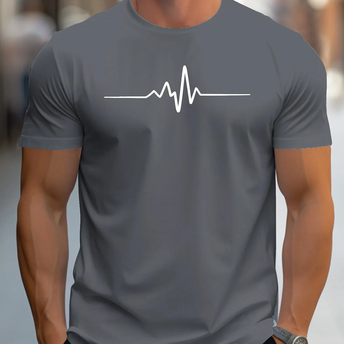 Herren Slim Fit Kurzarm T-Shirt | Herzschlag Print - Image 5