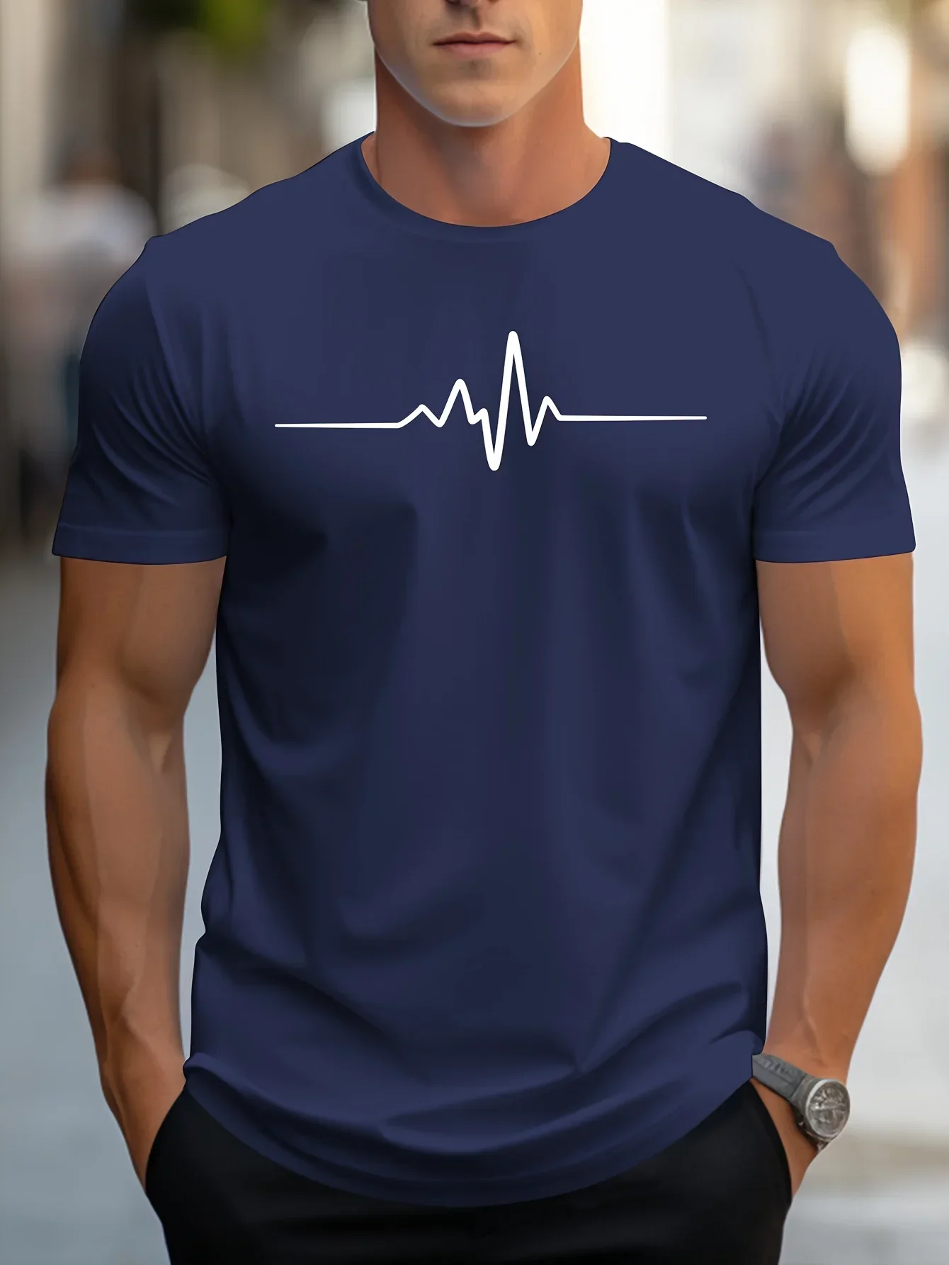 Herren Slim Fit Kurzarm T-Shirt | Herzschlag Print - Image 6