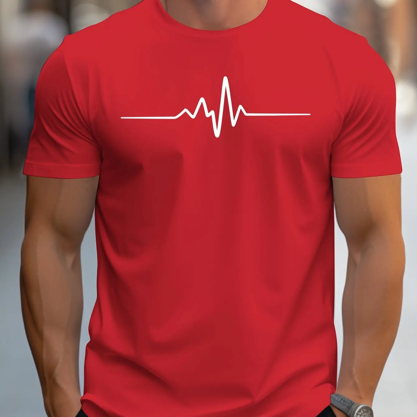 Herren Slim Fit Kurzarm T-Shirt | Herzschlag Print - Image 7