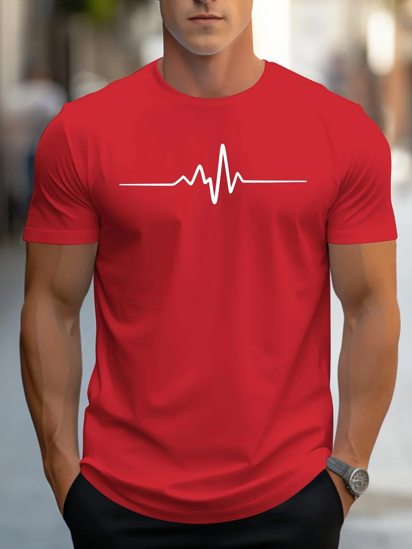 Herren Slim Fit Kurzarm T-Shirt | Herzschlag Print - Image 8