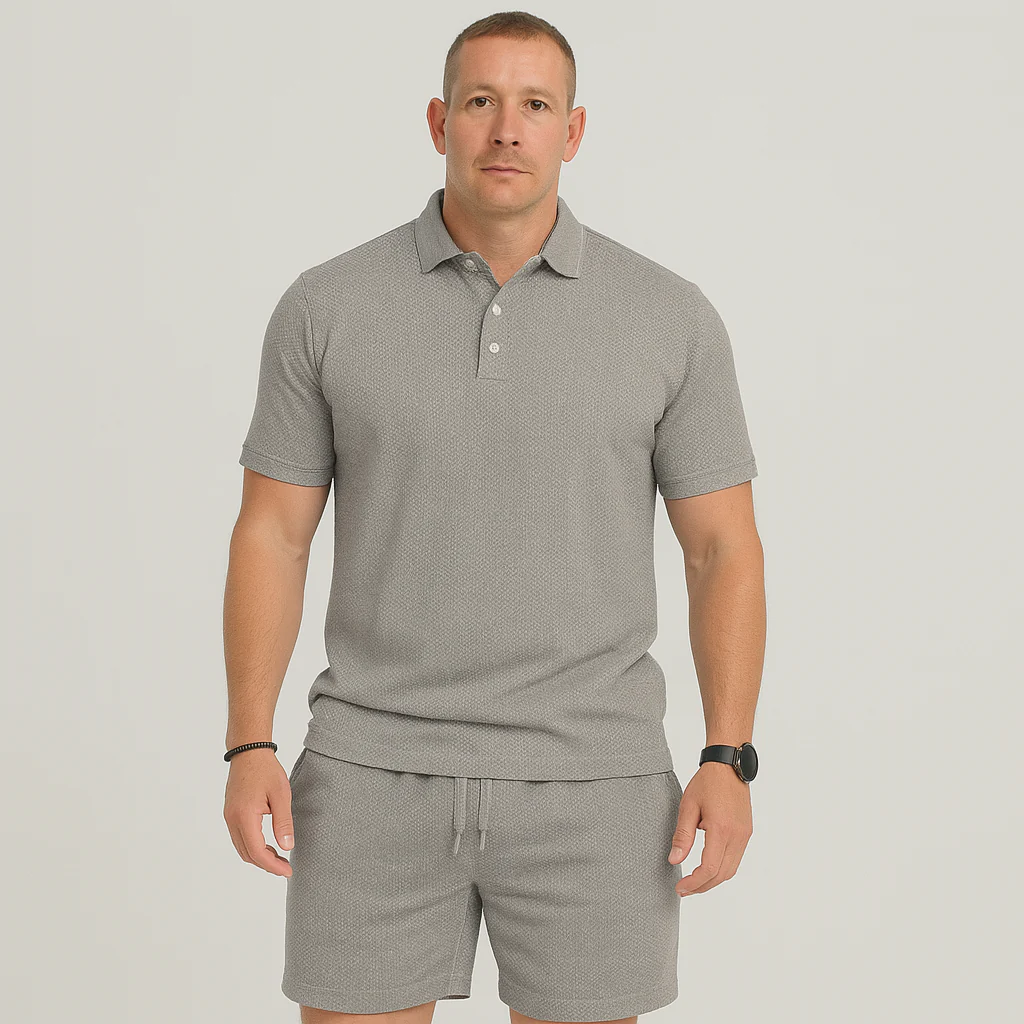 Herren Sommer Casual Set – Leichtes Oberteil mit Golfkragen und einfarbige Shorts mit Taschen - Image 4