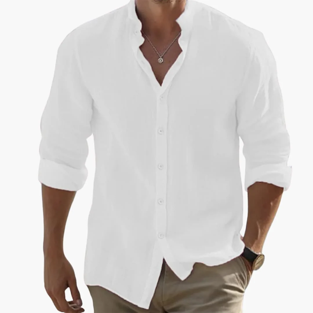Herren Sommer-Freizeithemd mit langen Ärmeln und Stehkragen - Image 4