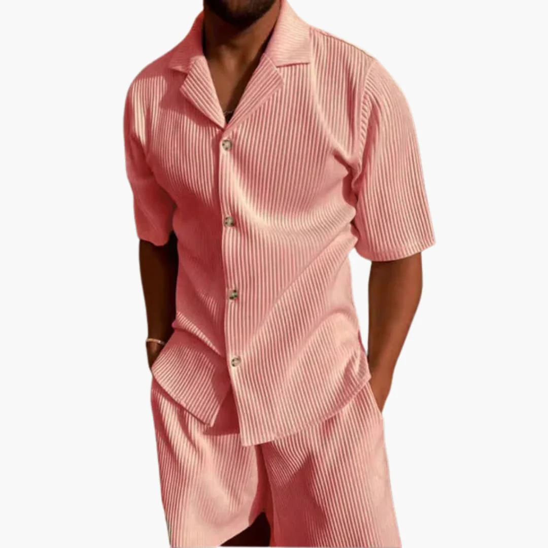 Herren Sommer Set aus strukturiertem Stoff mit Kurzarmhemd - Image 2