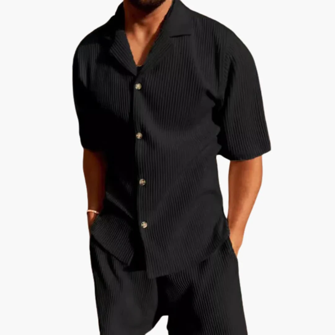 Herren Sommer Set aus strukturiertem Stoff mit Kurzarmhemd - Image 5
