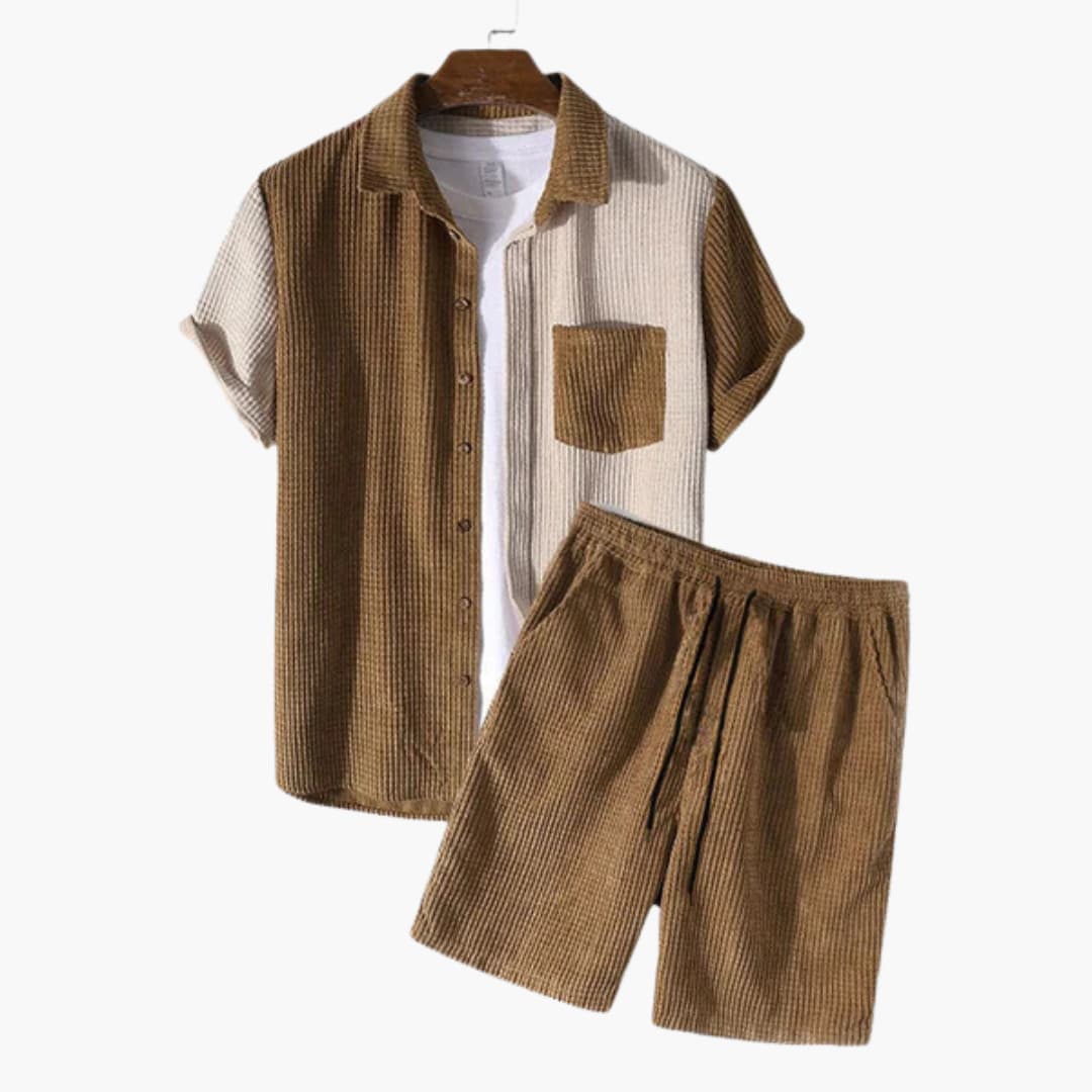 Herren Sommer Set aus Waffelstruktur mit Hemd und Shorts - Image 2
