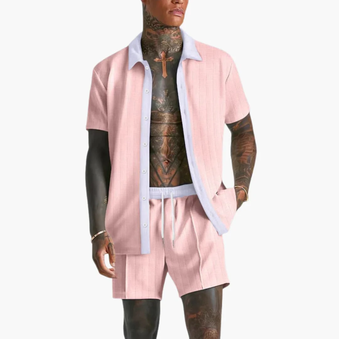 Herren Sommer Set mit Kurzarmhemd und Kordelzug Shorts - Image 2