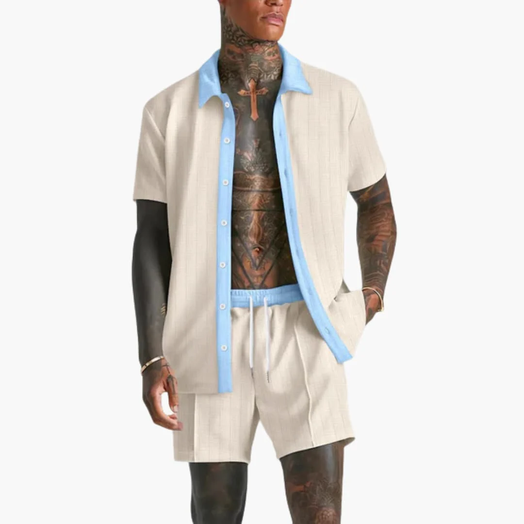 Herren Sommer Set mit Kurzarmhemd und Kordelzug Shorts - Image 3