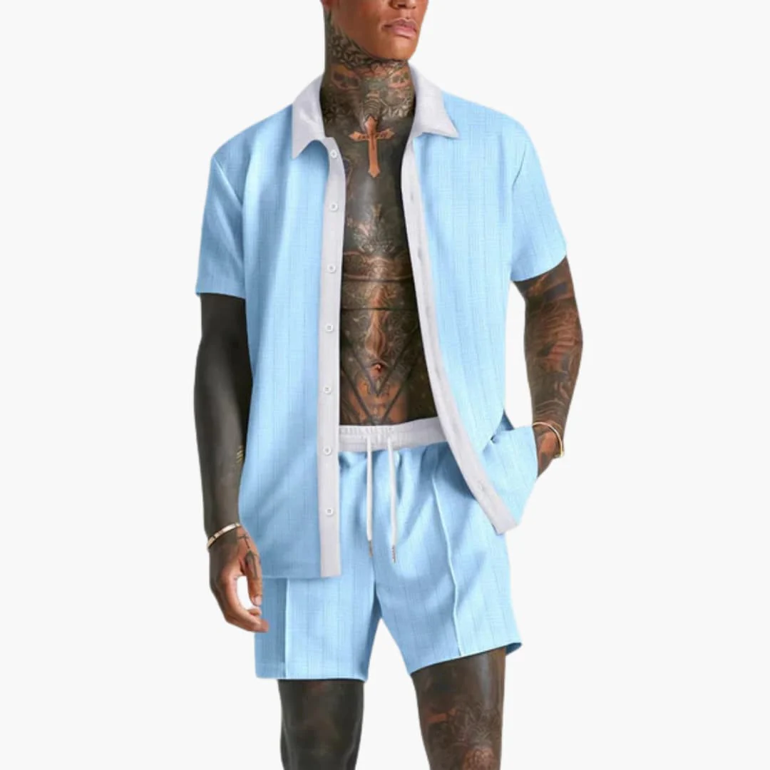 Herren Sommer Set mit Kurzarmhemd und Kordelzug Shorts - Image 4