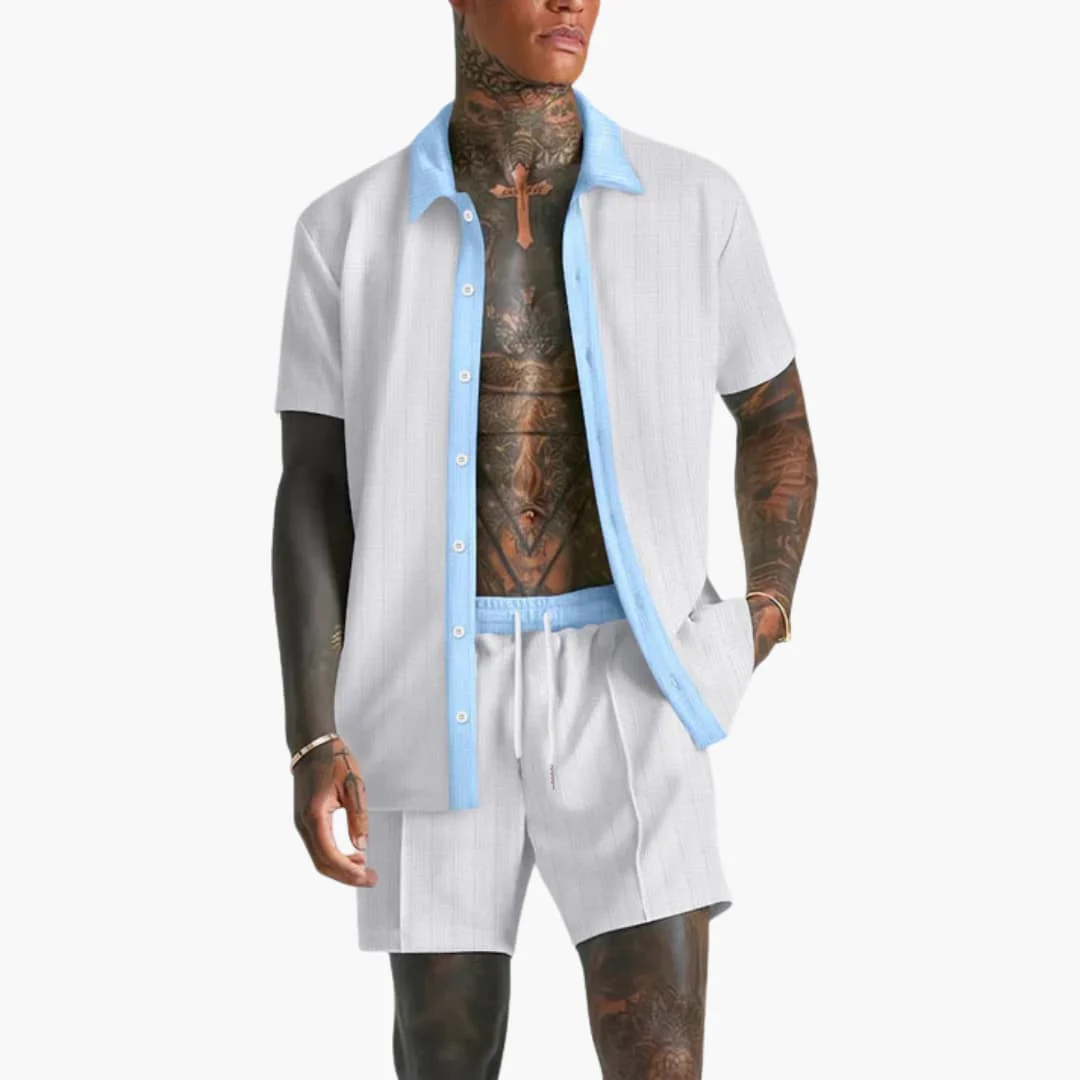 Herren Sommer Set mit Kurzarmhemd und Kordelzug Shorts - Image 5