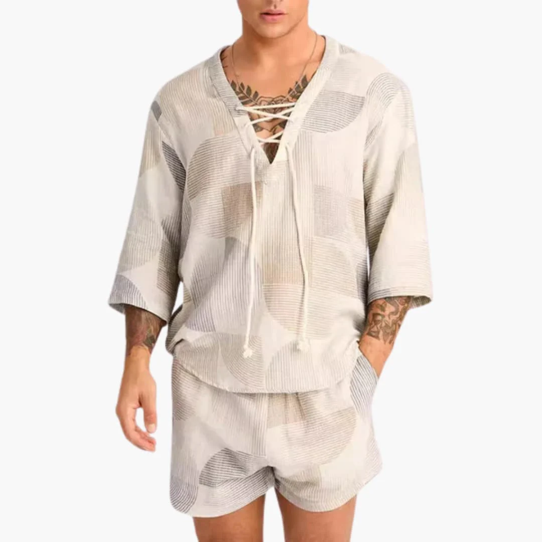 Herren Sommer Set mit Spitzenausschnitt und kurzen Hosen - Image 2