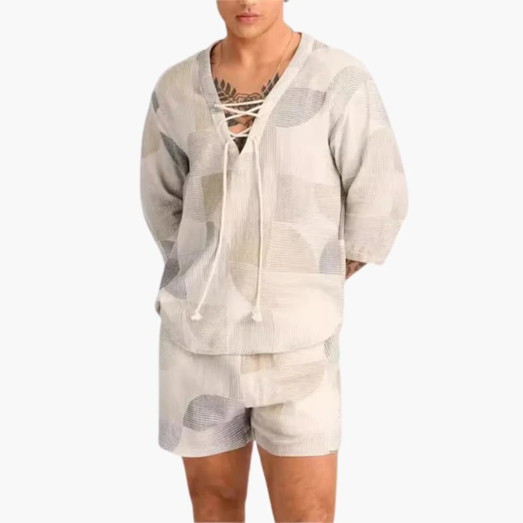 Herren Sommer Set mit Spitzenausschnitt und kurzen Hosen - Image 4