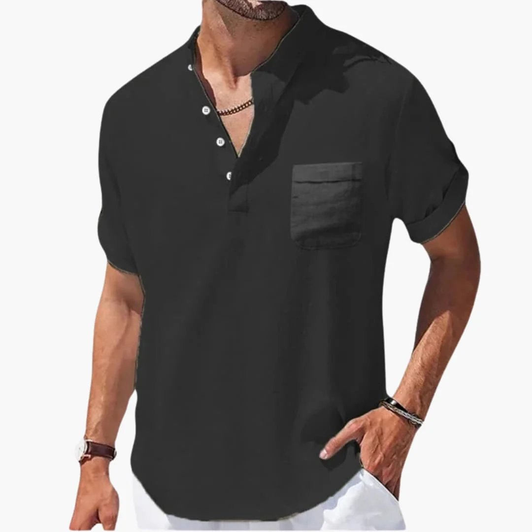Herren Sommer T-Shirt mit Knopfleiste und Stehkragen - Image 2