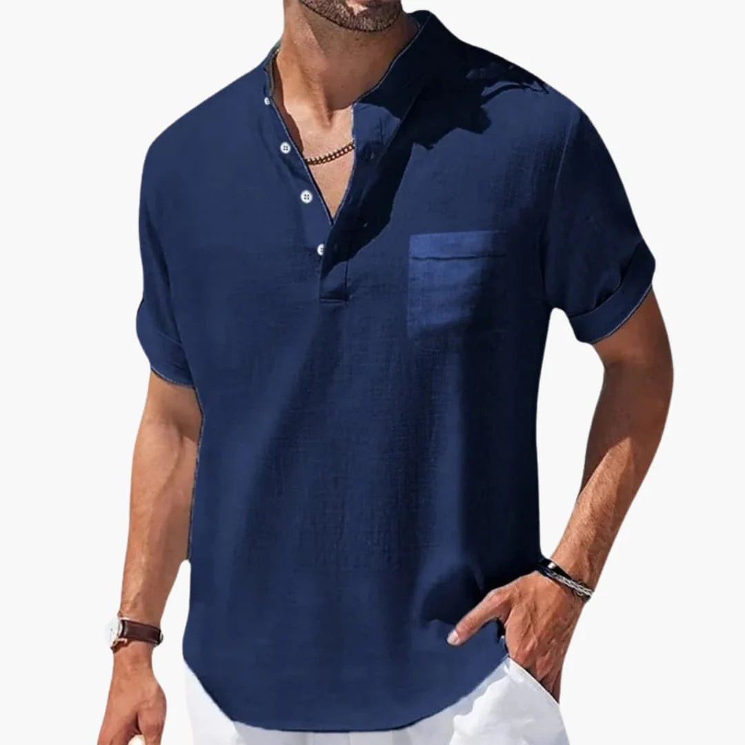 Herren Sommer T-Shirt mit Knopfleiste und Stehkragen - Image 3