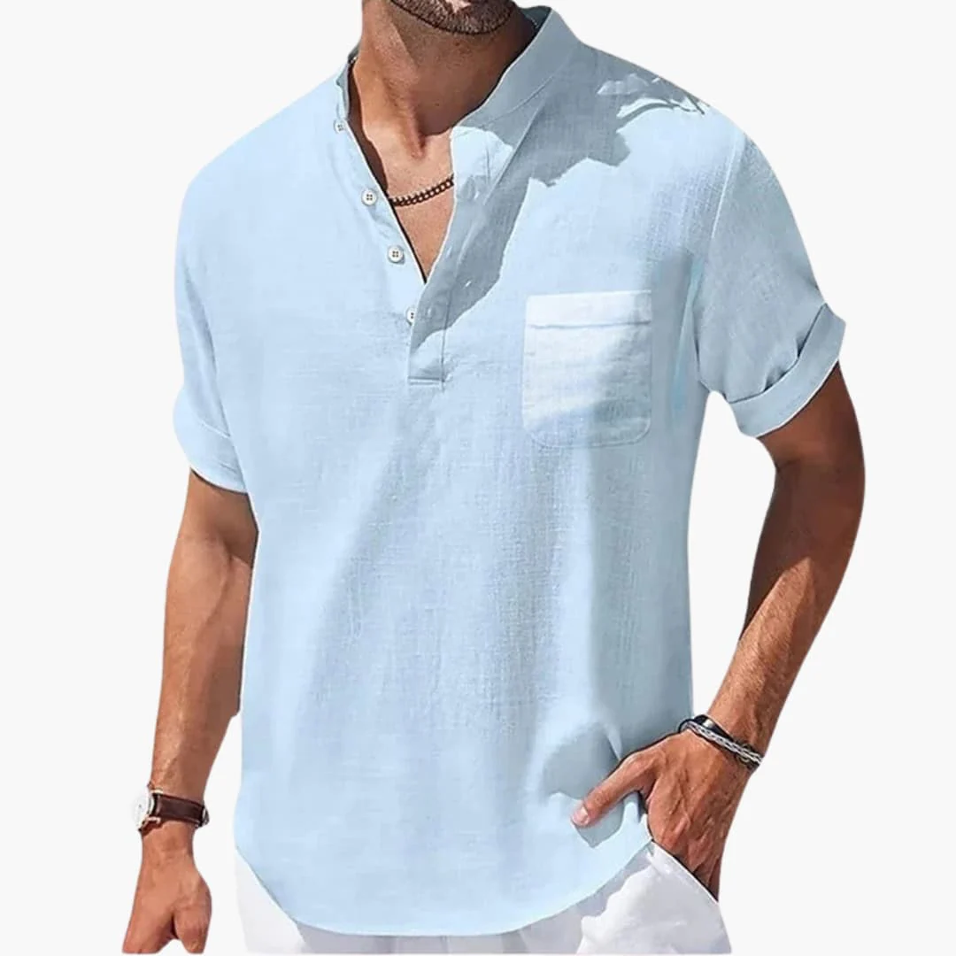 Herren Sommer T-Shirt mit Knopfleiste und Stehkragen - Image 4
