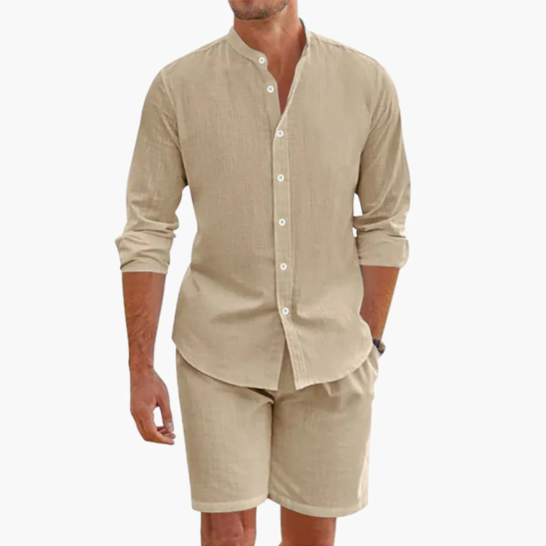Herren Sommer Zweiteiler aus Leinenmix mit Hemd und Shorts - Image 2
