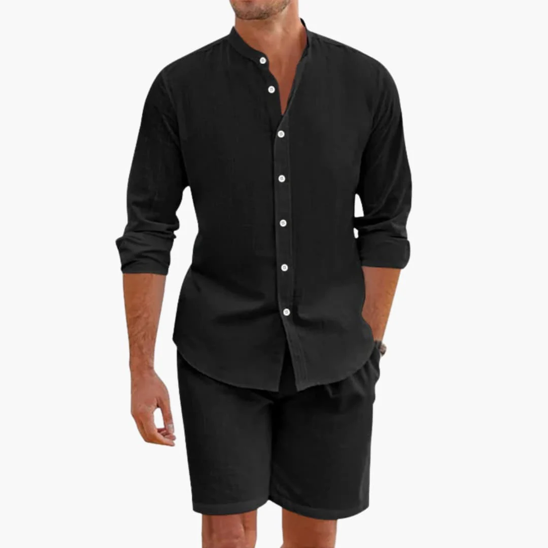 Herren Sommer Zweiteiler aus Leinenmix mit Hemd und Shorts - Image 3