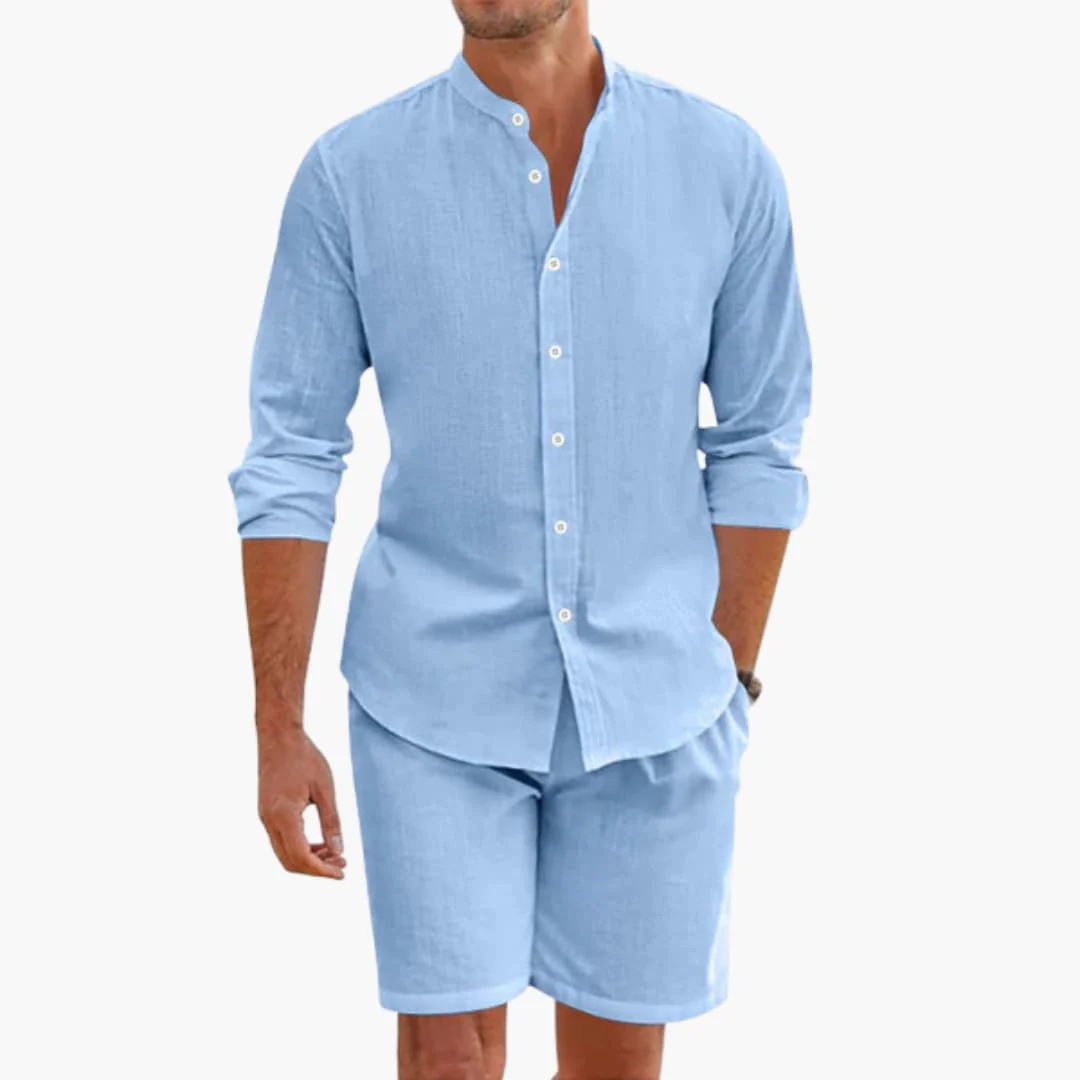 Herren Sommer Zweiteiler aus Leinenmix mit Hemd und Shorts - Image 4