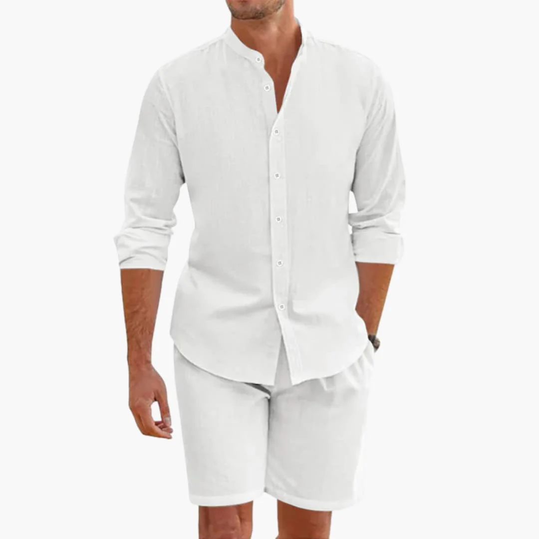 Herren Sommer Zweiteiler aus Leinenmix mit Hemd und Shorts - Image 5