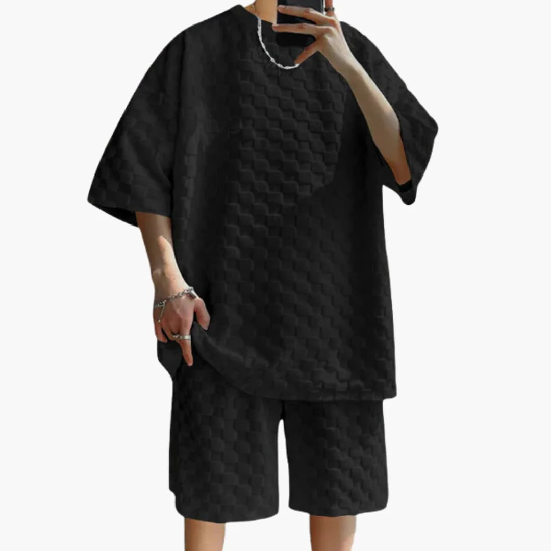 Herren Sommer Zweiteiler mit Jacquard Shirt und Shorts - Image 2
