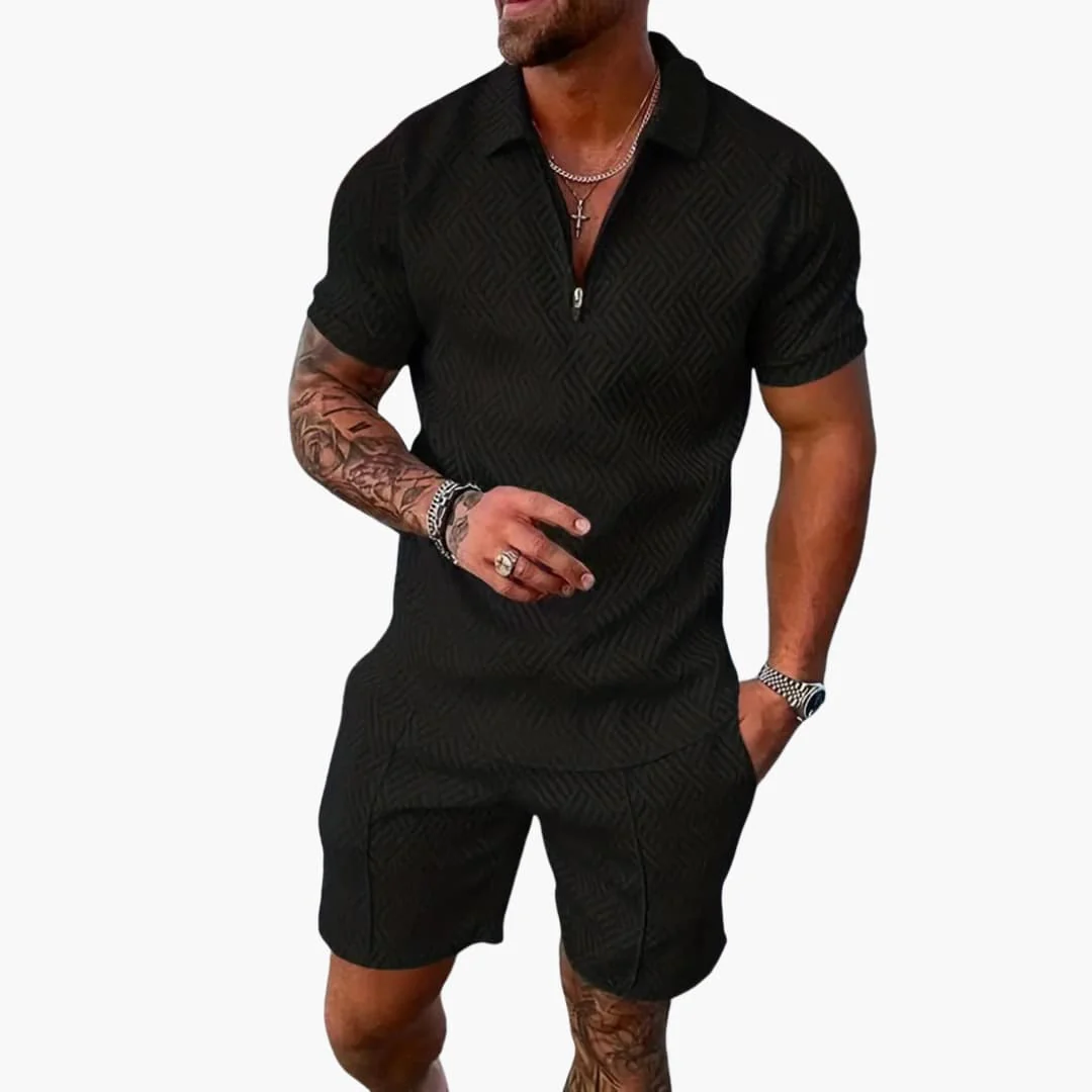 Herren Sommer Zweiteiler mit Reißverschluss und Shorts - Image 2