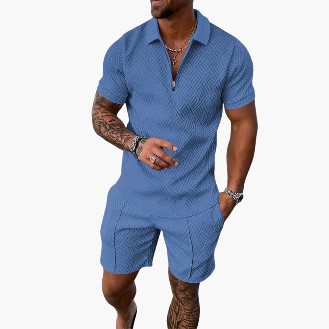 Herren Sommer Zweiteiler mit Reißverschluss und Shorts - Image 3