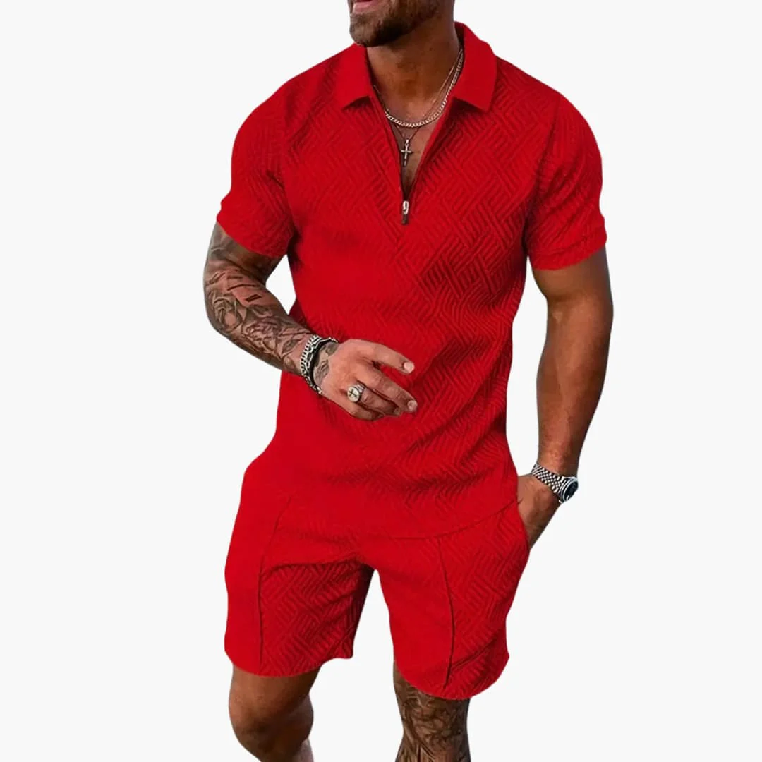 Herren Sommer Zweiteiler mit Reißverschluss und Shorts - Image 4