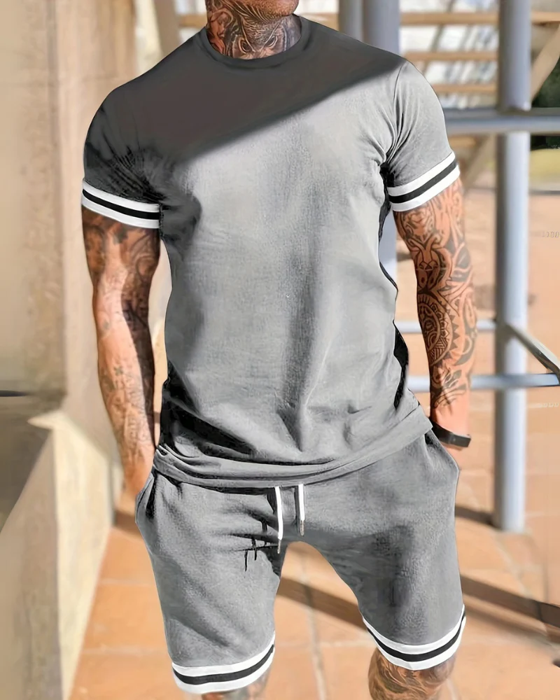Herren Sport Set mit T-Shirt & Shorts | Zweiteiler mit Streifen für Sommer & Training - Image 2