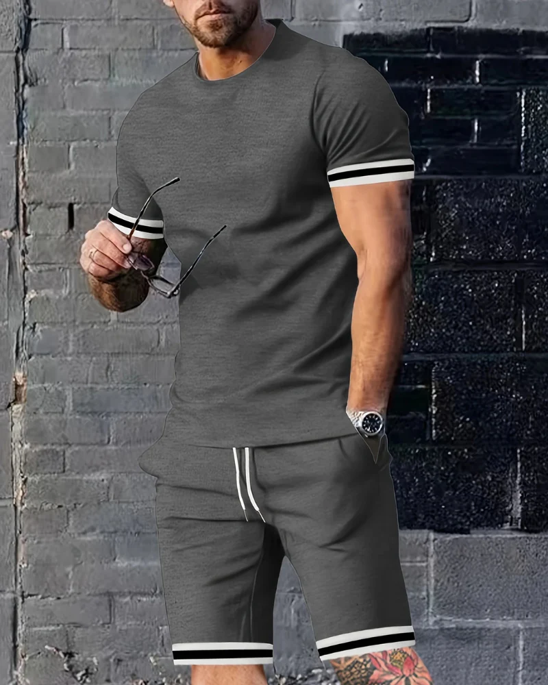 Herren Sport Set mit T-Shirt & Shorts | Zweiteiler mit Streifen für Sommer & Training - Image 5