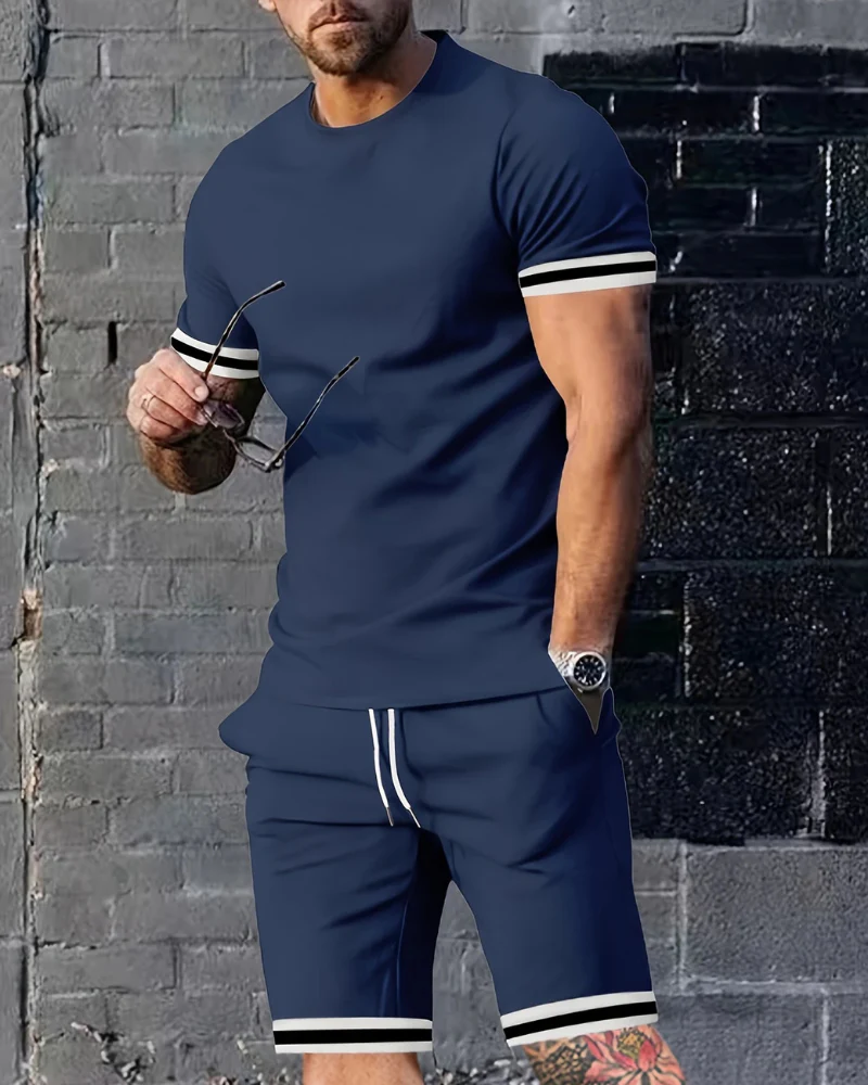 Herren Sport Set mit T-Shirt & Shorts | Zweiteiler mit Streifen für Sommer & Training - Image 6