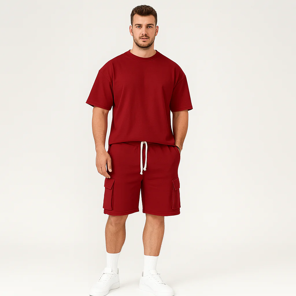 Herren-Sportbekleidungsset – Atmungsaktives Polyester-Rundhals-T-Shirt & Shorts mit Kordelzug und Taschen - Image 3