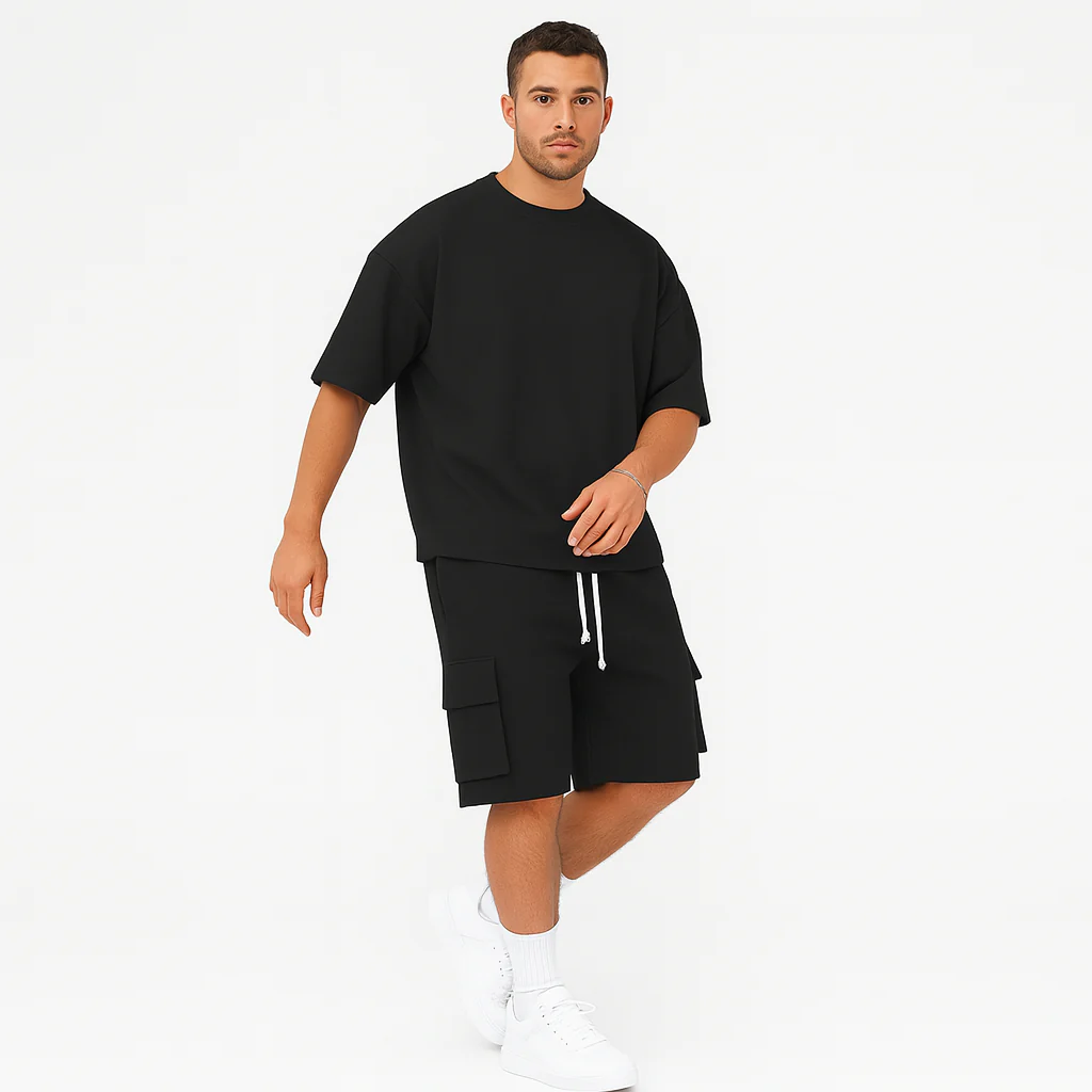 Herren-Sportbekleidungsset – Atmungsaktives Polyester-Rundhals-T-Shirt & Shorts mit Kordelzug und Taschen - Image 6