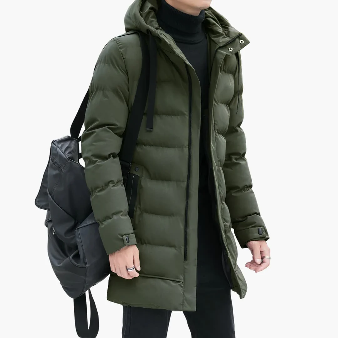 Herren Steppjacke Lang mit Kapuze und Reißverschluss - Image 2