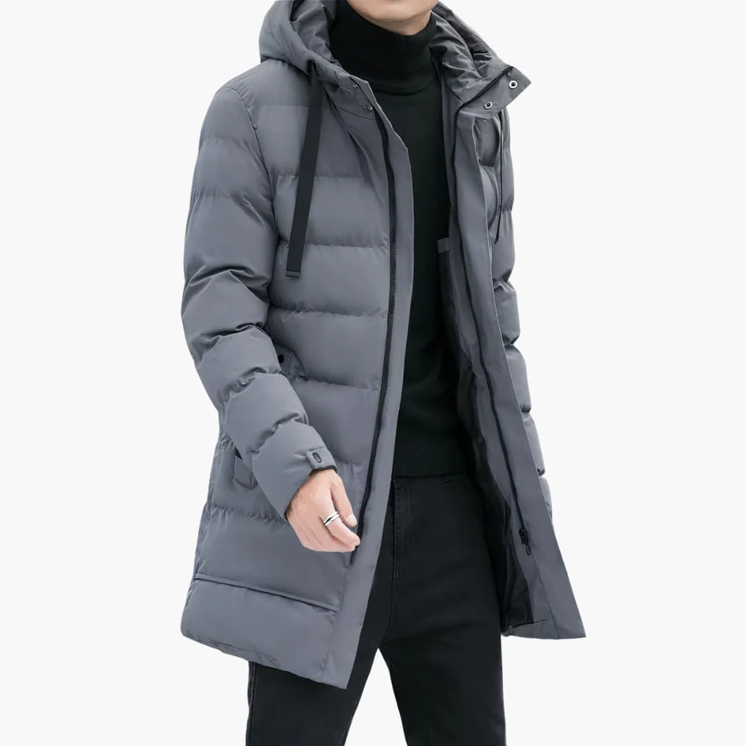 Herren Steppjacke Lang mit Kapuze und Reißverschluss - Image 3