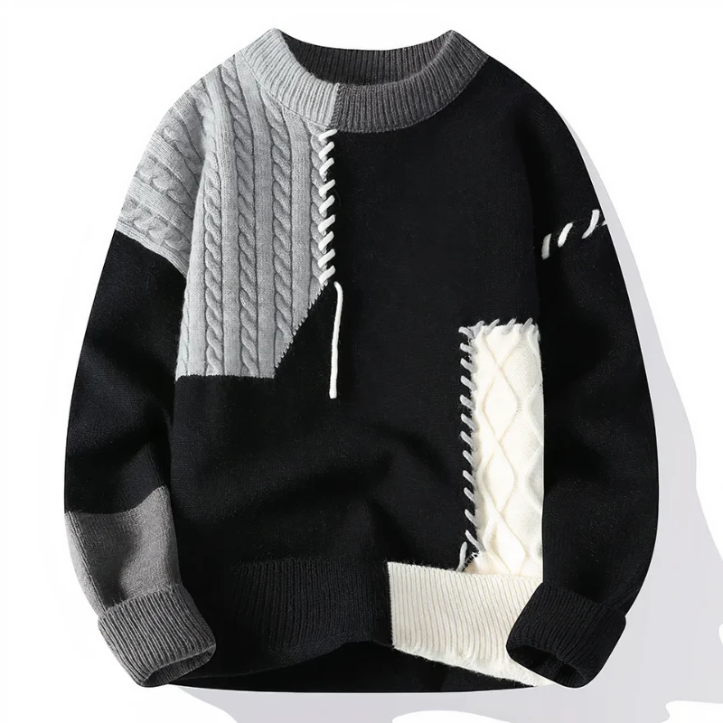 Herren stylischer Patchwork-Pullover | Warmer - Image 2