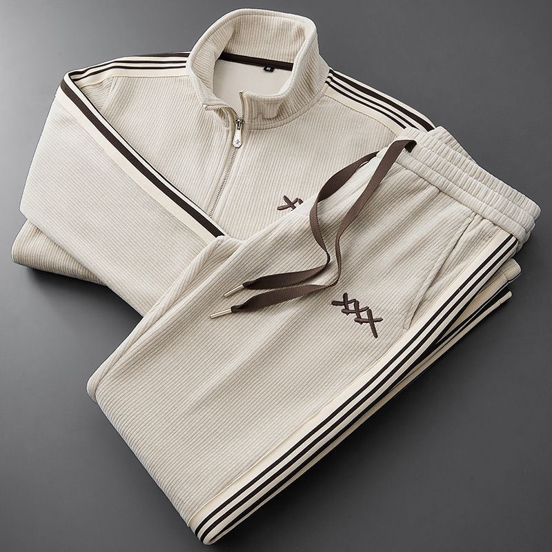 Herren-Trainingsanzug aus Cord mit Reißverschlussjacke und Hose mit Seitenstreifen - Image 3